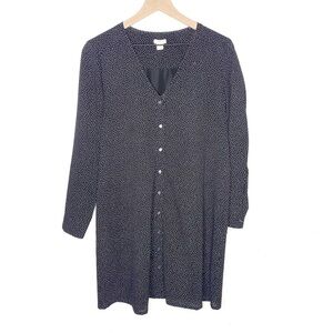 J. Crew Polka Dot Midi Dress Black White Button Front V Neck Long Sleeve Small